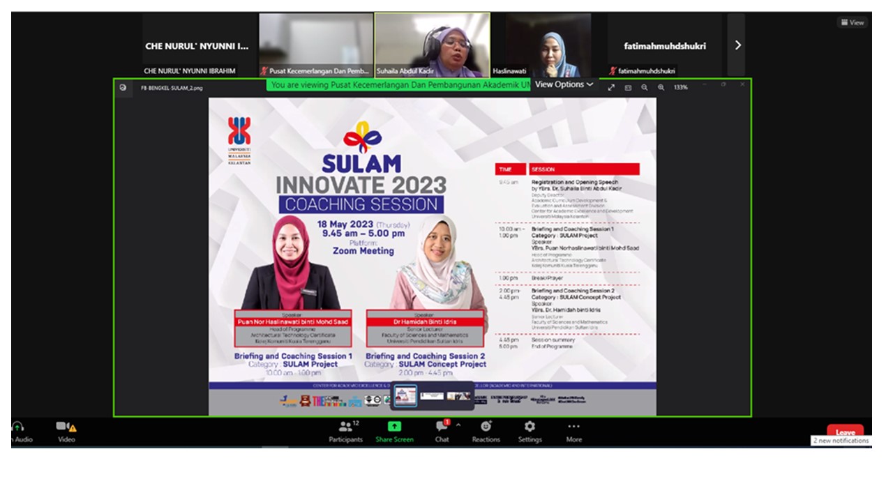 SESI COACHING DAN PEMURNIAN DOKUMEN BAGI PENYERTAAN PERTANDINGAN SULAM INNOVATE 2023 (SULAM IDEATION, INVENTION AND INNOVATION CHALLENGE)